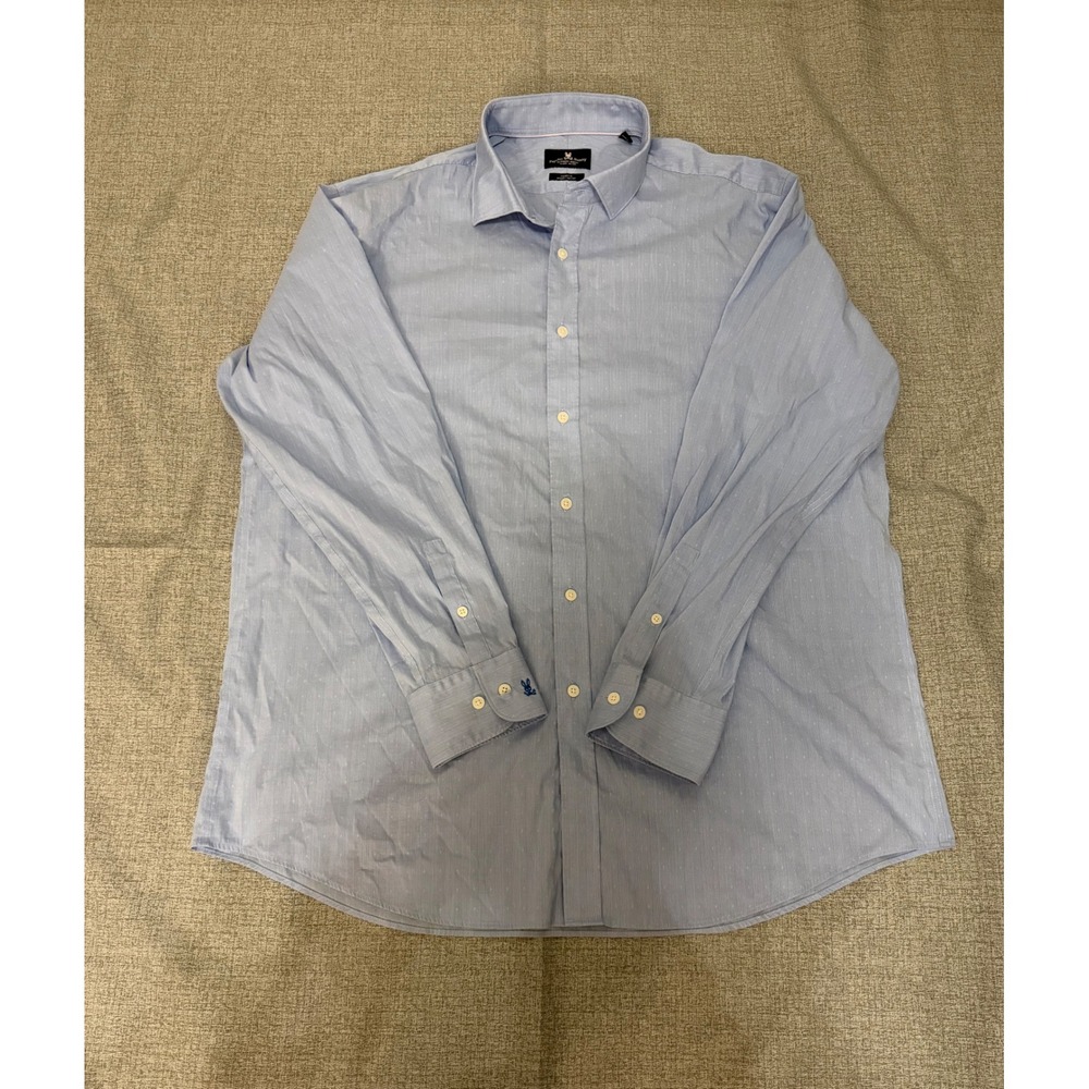 Psycho Bunny Mens Light Blue Modern Fit Stretch Non-Iron Dress Shirt 17.5 34/35